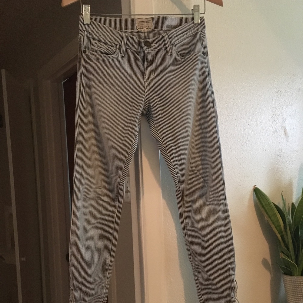 Current Elliott Ankle Zip Striped Denim